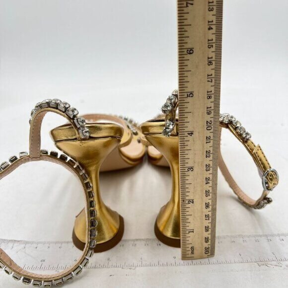 FOWT Fashion Leather Classic Square Toe Crystal Ankle Strap Flared High Heels El - Picture 5 of 8